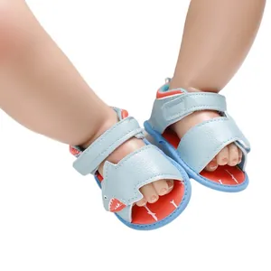 Cute shark cartoon baby walking sandals with soft soles for summer wear