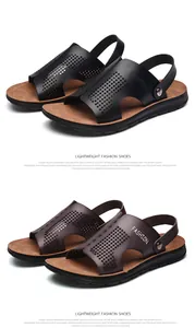 Detailweergave van ademende herensandalen voor de zomer in zwarte en bruine kleur