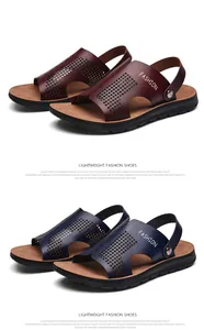 Gedetailleerd overzicht van ademende herenstrandsandalen in marineblauw en bordeaux