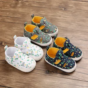 Baby Canvas Eerste Loop Sandalen Zachte Zool Antislip Bladprint Ademende Opengewerkte Peuter Schoenen Voor Jongens Meisjes