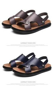 Lightweight men's outdoor sandals in dark brown and blue with decorative rivets.