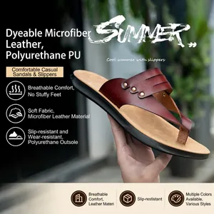 Men Casual Microfiber Leather Flip Flops Rivet Decorated Lightweight PU Sole Outdoor Beach Sandals Beach Shoes