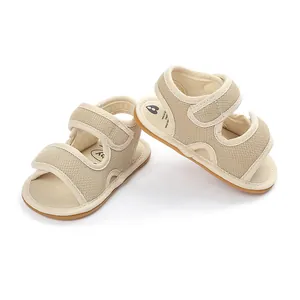 Breathable cream mesh infant sandals with secure velcro straps and anti-slip rubber soles