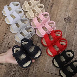 Multicolor infant baby summer sandals with mesh breathable upper and velcro strap.