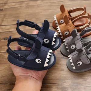 Cute cartoon shark baby sandals with soft soles and breathable fabric for 0-1 years