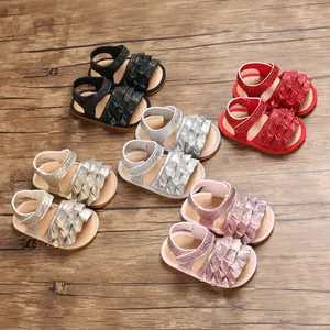 Glitzer Baby Sommersandalen Mädchen Rüschen Lauflernschuhe Rutschfest Weiche Sohle Kleinkind Flache Sandalen Klettverschluss Niedliche Kinderschuhe