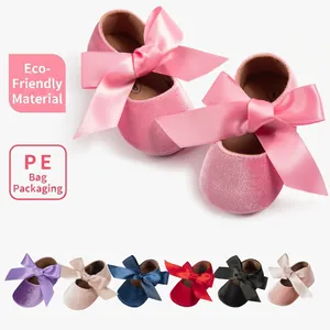 Baby Girl Princess Shoes Velvet Soft Sole First Walkers With Large Satin Bow Cute Infant Crib Toddler Mary Jane Shoes Cotton
