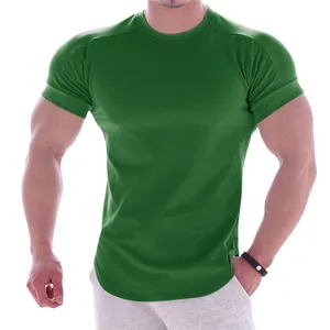 Men's slim fit quick-dry athletic t-shirt for fitness training in forest green color