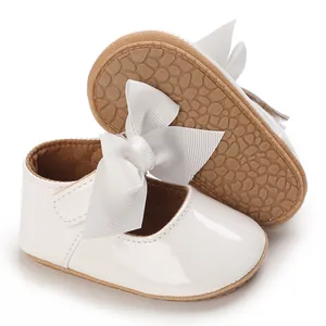 Weiße Prinzessinnen-Lauflernschuhe für Babys mit rutschfester Gummisohle und Schleife