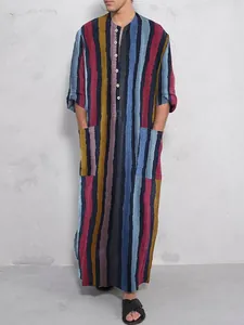 Herren Traditioneller Stil Langarm Kaftan Robe Ethno Gestreifter Druck Pullover Lockere Robe Für Den Täglichen Gebrauch