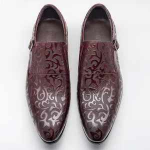 Elegant burgundy embossed leather monk strap dress shoes for men in classic British style