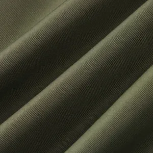 Close-up view of premium olive green twill fabric texture for heavy-duty men's cargo jumpsuits.