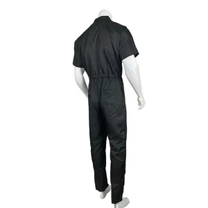 Back view of professional men's short sleeve work jumpsuit with elastic waist and pockets