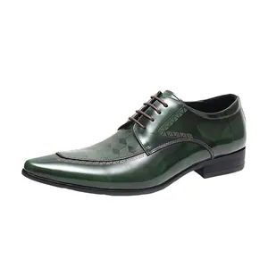 Groene leren Oxford-schoenen voor heren met lasergesneden geometrische patronen zakelijk
