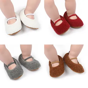 Infant Baby Girl Teddy Fleece First Walker Shoes Soft Sole Non-slip Toddler Princess Mary Jane Shoes For Spring Winter
