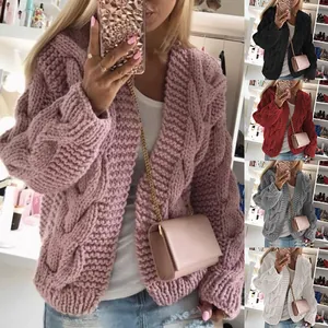 Dames Kabelgebreid Vest Trui Ruime Lange Mouw Open Voorkant Eenvoudig Breiwerk Casual Jas Voor Herfst Winter