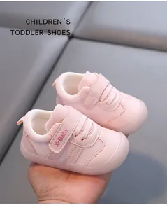 Detailed view of pink toddler shoes with breathable mesh and velcro strap