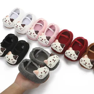 Detailed macro shot showing multi-color options of soft plush cat baby walking shoes