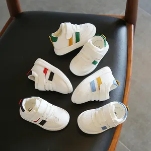Toddler white leather sneakers with soft soles and velcro for boys and girls ages 1-3