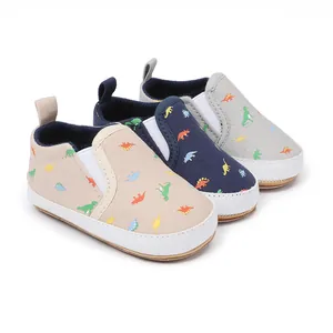 Baby Eerste Loopschoenen Cartoon Dinosauriër Print Canvas Zachte Zool Antislip Peuter Casual Slip-On Sneakers Voor Jongens Meisjes