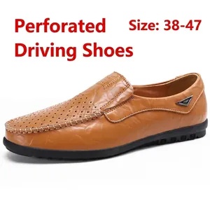 Mocassins Décontractés pour Hommes Style Britannique Cuir Microfibre Sans Lacets Chaussures Conduite Respirant Confortable Semelle Souple Plat Grande Taille
