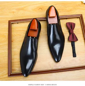 Classic black pointed toe men's leather formal shoes with sleek slip-on design