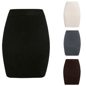 Damen Elegant Einfarbig Rippstrick Rock Büro Bodycon Minirock Elastisch Hohe Taille Acryl Rock Für Den Alltag