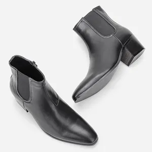 Klassische schwarze Herren Chelsea Boots aus Leder mit klobigem hohem Absatz und Reißverschluss