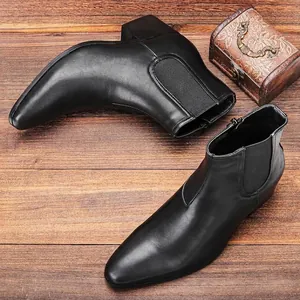 Herren Chelsea Boots Mode Leder Größen erhöhend Ankle Boots Seitenreißverschluss Spitze Zehe Business Formelle Schuhe Für Herren