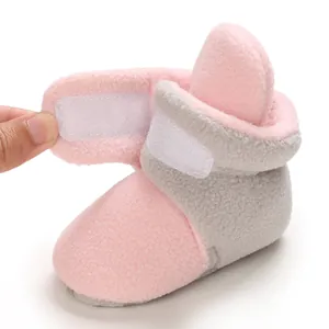 Soft fleece baby winter boots with velcro closure and pink grey colorblock design