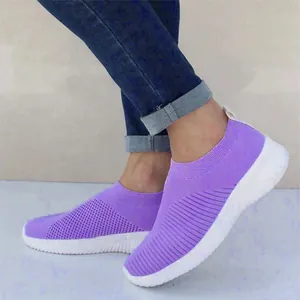 Ademende paarse mesh instapsneakers voor dames met lichtgewicht witte casual zool