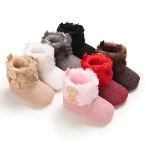 Soft sole cozy baby winter snow boots with faux fur trim and buttons in multiple colors