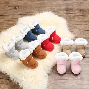 Baby Zachte Zool Casual Katoenen Laarzen Warme Kunstpluche Gevoerde Baby Schoenen Antislip Klittenband Baby Loopschoenen Voor Winter
