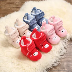 Bottes de Neige d'Hiver pour Bébé Doublées Polaire Premiers Pas Semelle Souple Cochon de Dessin Animé Chaussures pour Nourrisson Chaud Automne Hiver