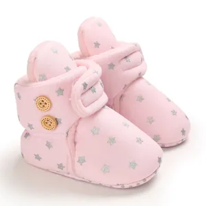 Botas de nieve rosas para bebé con estrellas plateadas y forro polar cálido para el invierno