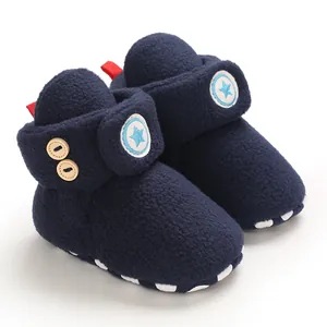 Stivaletti da neve per neonati in pile blu navy, scarpe primi passi calde invernali