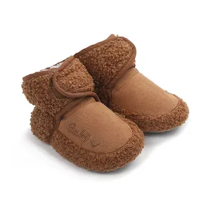 Cozy brown sherpa fleece infant winter boots with heart embroidery for babies 0-1 year old