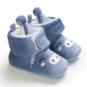 Bottes de neige bleues pour bébé avec doublure polaire chaude et motif de porc