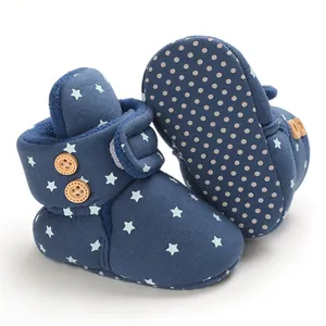 Botas de nieve azules para bebé con estrellas blancas, forro polar y suela antideslizante