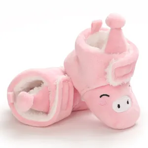 Bottes de neige bébé en peluche cochon rose avec doublure polaire et semelle souple
