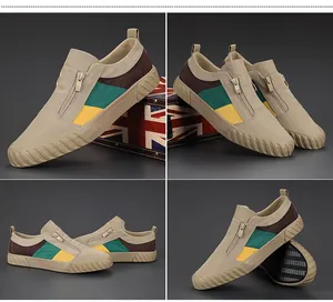 Detailansichten von lässigen Herren-Canvas-Schuhen im Color-Block-Design mit Reißverschluss