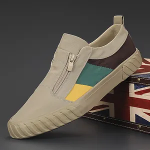 Stylische Herren Low-Top Segeltuchschuhe mit Patchwork-Design und Reißverschluss