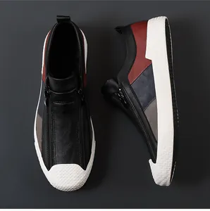 Λεπτομερής άποψη ανδρικών slip-on sneakers με φερμουάρ σε πολύχρωμο δέρμα 2026.