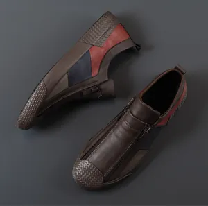 Ανδρικά casual loafers με διπλό φερμουάρ και δερμάτινες λεπτομέρειες με χρώμα.