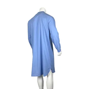 Detailed back view of a light blue men's traditional long sleeve Kaftan robe in soft fabric