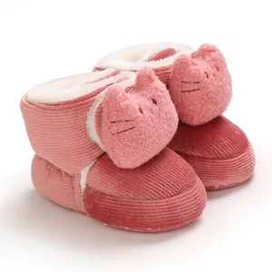 Lindas botas de bebé con diseño de gato rosa, forro polar suave y suela antideslizante