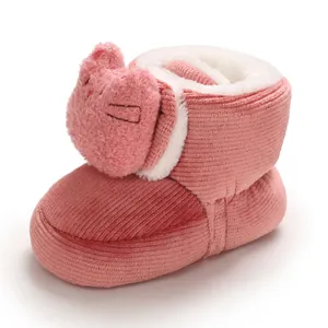 Zapatos de algodón rosa para bebé en pana con decoración de gato de dibujos animados