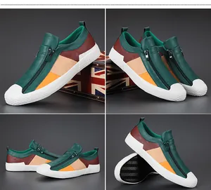 Λεπτομερείς όψεις ανδρικών slip-on παπουτσιών με πολύχρωμο σχέδιο και φερμουάρ