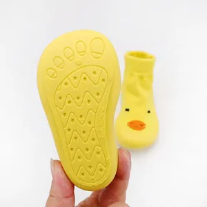Detailed view of non-slip rubber sole for cartoon baby floor walking socks