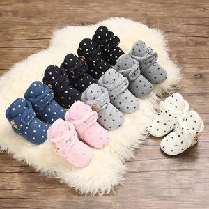 Botas de Nieve para Bebé con Forro de Lana Zapatos de Primeros Pasos Algodón Estampado Estrellas Botas de Suela Blanda Cálidas